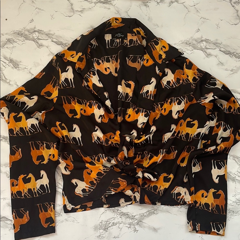 Horse Print Black and Orange Blouse